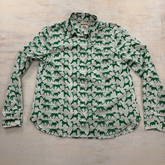 Boden Tops - Boden Button Down Shirt 8 Long Sleeve Dog Print Green White Women